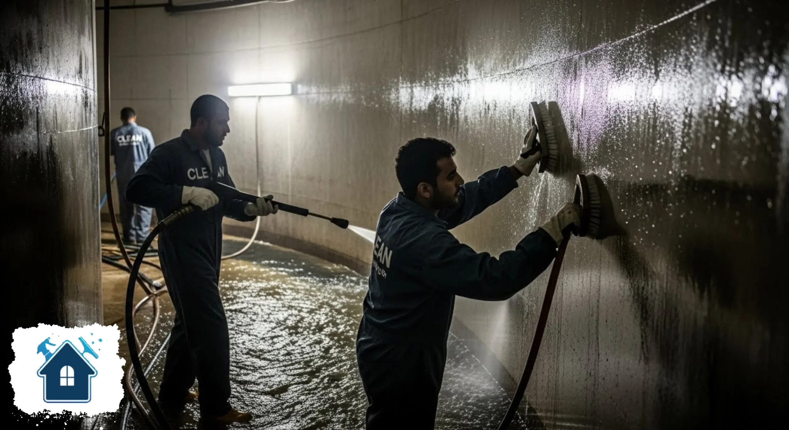 مراحل تنظيف وغسيل الخزانات قبل العزل بالإيبوكسي لدى شركة كلين
